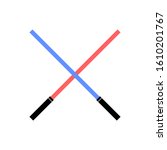 Light swords icon. Two light swords on white background. Two Crossed Light Swords Fight. Blue and Red Crossing Lasers.