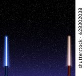 Light swords on Space Background. Vector illustration. Eps10. Lightsaber on The Night Sky. Starry way.