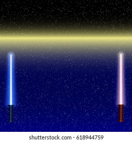 Light swords on Space Background. Vector illustration. 
