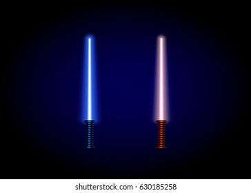 Helle Schwerter auf Weltraumhintergrund.  Vektorgrafik.EPS10. Lightsaber auf The Night Sky. Verrückt.
