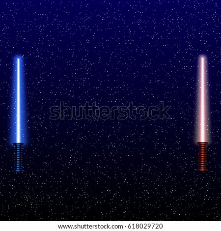 Light swords on Space Background. Vector illustration. Eps10. Lightsaber on The Night Sky. Starry way.