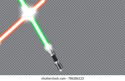 Light swords on Transparent Background. Vector illustration. Eps10. Two crossed lightsabers.