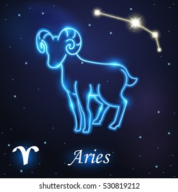 Símbolo de luz de Áries e Ram de conceito de zodíaco e horóscopo, arte vetorial e ilustração.