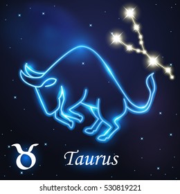 Light symbol of bull to Taurus of zodiac and horoscope concept, vector art and illustration.