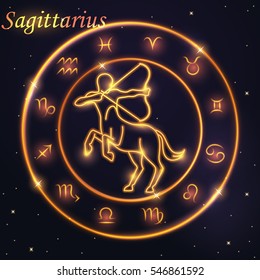 Light symbol of centaur archery to sagittarius of zodiac and horoscope concept, vector art and illustration.