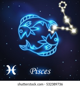 Light symbol of fish to Pisces of zodiac and horoscope concept, vector art and illustration.