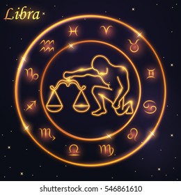 Light symbol of man hold steelyard to Libra of zodiac and horoscope concept, vector art and illustration.