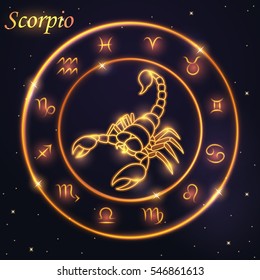 Light symbol of scorpion to Scorpio of zodiac and horoscope concept, vector art and illustration.