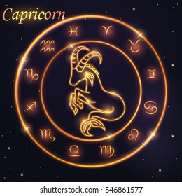 Light symbol of sea goat to Capricorn of zodiac and horoscope concept, vector art and illustration.