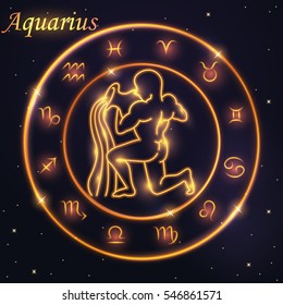 Light symbol of water carrier to Aquarius of zodiac and horoscope concept, vector art and illustration.