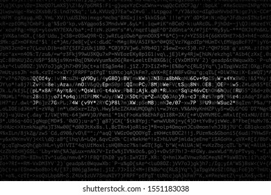 Light symbols are forming together word PASSWORD over surface of different dark symbols. Concept of password creating, password-protected data, information security. Modern technologies. Monochrome