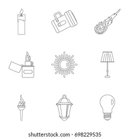 Light symbols icon set. Outline style set of 9 light symbols vector icons for web isolated on white background