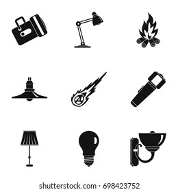 Light symbols icon set. Simple style set of 9 light symbols vector icons for web isolated on white background