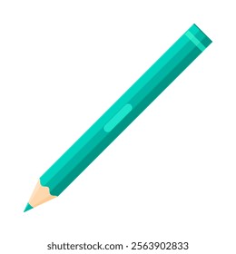 Light teal colored pencil sharpened with a sleek design. School supplies, stationery, drawing, sketching, writing tool concept. Flat vector illustration isolated on white background with copy space