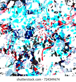 Light template with dark inclusion. White, black, red, blue colors. Splatter seamless texture. Abstract vector background for web page, banners, fabric, home decor, wrapping 