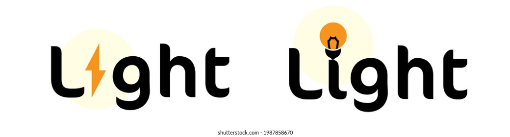 
light text word typography bulb and lightning vector logo