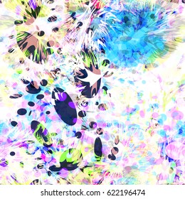 Light texture with chaotic ovals and spots. Abstract seamless background for fabric, wrapping, home decor. Watercolor effect