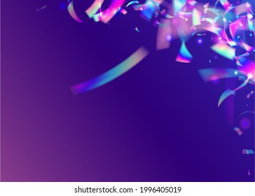 Light Texture. Disco Abstract Decoration. Glamour Art. Festive Foil. Purple Metal Effect. Rainbow Tinsel. Neon Sparkles. Shiny Element. Violet Light Texture