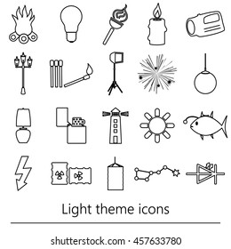 light theme modern simple black outline icons light source eps10