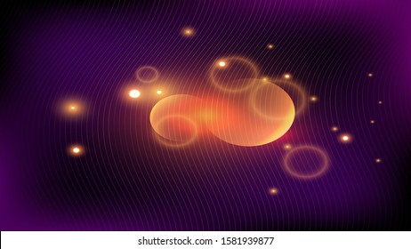 Light thin wavy lines on a black-purple background with orange flashes of light. Dark abstract wallpaper. vector