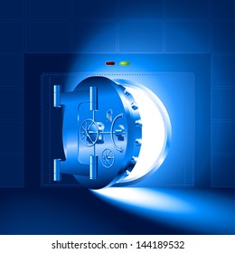 Light through a half-open door of the bank safe (bank vault). The blue version. EPS-8, without Meshes.