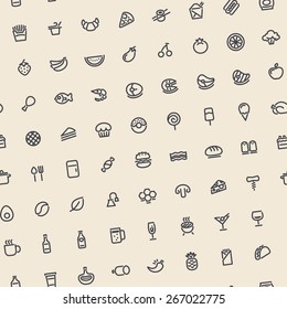 Light Tilted Seamless Pattern with Dark Food Icons. Editable pattern in swatches.