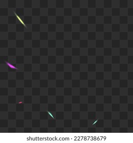 Light Tinsel Vector Transparent Background. Glow Flare Isolated Poster. Bright Glints Festive Template. Iridescent Christmas Cristal Design.