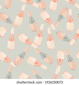 Light tones seamless doodle pattern with random juggler maces elements. Blue pastel background. Vector illustration for seasonal textile prints, fabric, banners, backdrops and wallpapers.