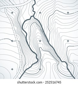 Light topographic map background concept. Vector illustration with abstract earth relief map.Conceptual elevation map.