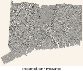 Light topographic map of the Federal State of Connecticut, USA with black contour lines on beige background