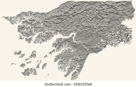 Light topographic map of the Republic of Guinea-Bissau with black contour lines on beige background