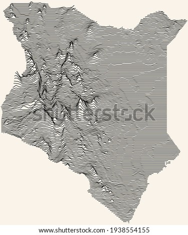 Light topographic map of the Republic of Kenya with black contour lines on beige background