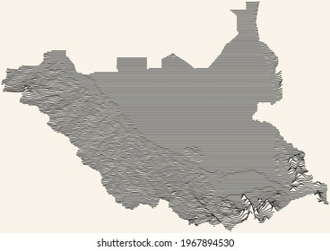 Mapa topográfico claro de la República de Sudán del Sur con líneas de contorno negro sobre fondo beige