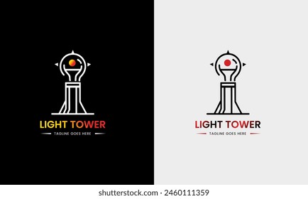 Torre de luz, casa de energía ligera, construcción de mar océano natural colina icono muestra diseño Plantilla 