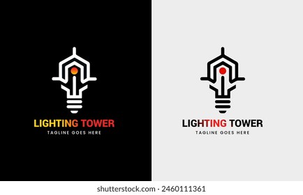 Torre de luz, casa de energía ligera, construcción de mar océano natural colina icono muestra diseño Plantilla 