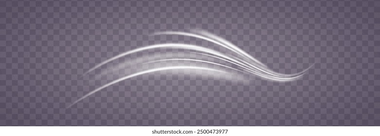 Light trace wave. Motion light effect. White special effect, speed line.