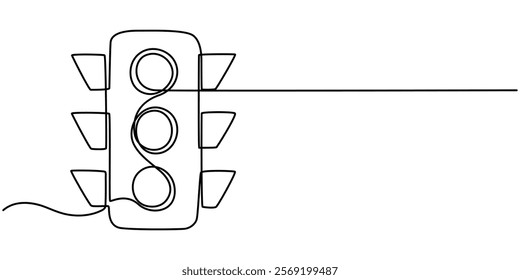 Light traffic one line continuous. Light traffic line art. Hand drawn vector art, Continuous one line drawing of traffic lights with poles to regulate vehicle travel at road intersections.