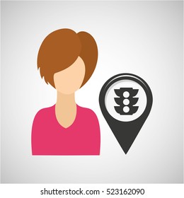 light traffic pointer map girl design icon vector illustration