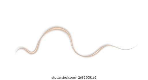 Light trail in golden glow, dynamic wave swirl with fire line effect, luminous energy curves on transparent background PNG.