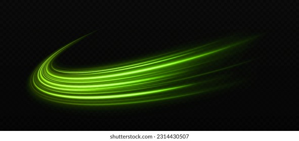 Light trail or neon line swirl glittering effect. Abstract light speed motion effect.