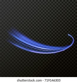 Sentier lumineux ou effet d'étincelle en néon. Image vectorielle éclat de lumière d'une trace de feu ou de particules de paillettes magiques sur fond transparent. Onde arrondie de lumière floue avec éclat brillant