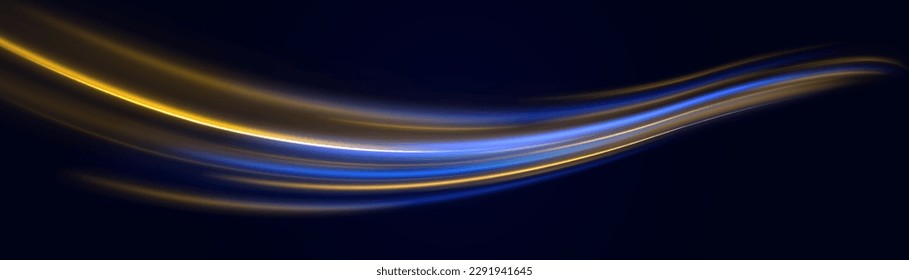 Light trail wave, fire path trace line and incandescence curve twir. Particle motion effect Red blue special effect, speed police line. Magic of moving fast lines. Laser beams, horizontal light rays.