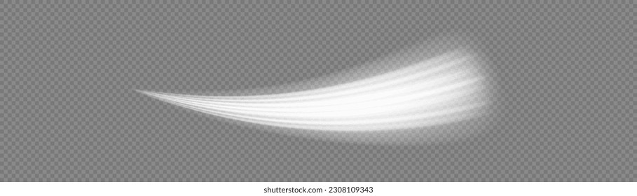 Light trail wave, fire path trace line and incandescence curve twirl. PNG Light white pedestal, podium, platform, table vector. Luminous white lines of speed. Twist white line. Abstract motion lines.