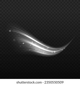 Light trail wave, fire path trace line and incandescence curve twirl. PNG Light white pedestal, podium, platform, table vector. Luminous white lines of speed. Twist white line. Abstract motion lines.