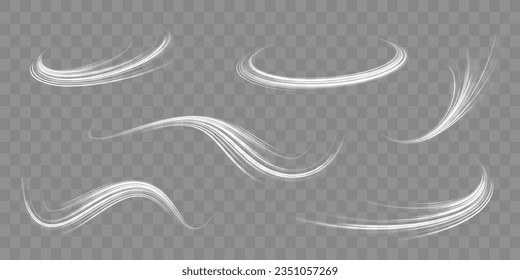 Ola de trazo claro, línea de traza de trazado de fuego y giro de curva de efecto. Rayos dinámicos. Efecto vector de movimiento neón. Velocidad de movimiento y desenfoque. Magia vial de mover líneas rápidas. Líneas de velocidad blancas brillantes. 