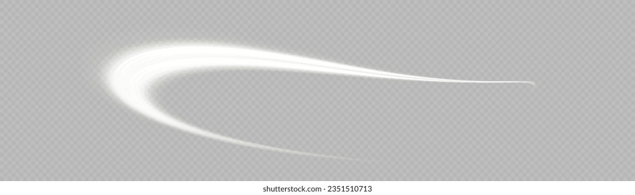 Light trail wave, fire path trace line and incandescence curve twirl. PNG Light white pedestal, podium, platform, table vector. Luminous white lines of speed. Twist white line. Abstract motion lines.