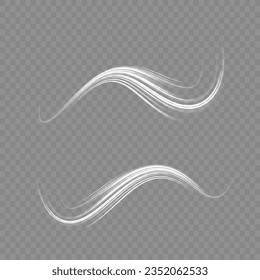 Ola ligera de senderos, línea de trazos de senderos de incendios y giro de la curva de incandescencia. Fondo vectorial de efecto de líneas brillantes blancas. Galaxia brillante. Efecto luminoso. Espiral brillante. Podio brillante. Toro blanco claro.