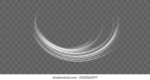 Light trail wave, fire path trace line and effect curve twirl. Dynamic rays. Neon motion vector effect. Motion speed and blur. Road magic of moving fast lines. Glowing white speed lines. 