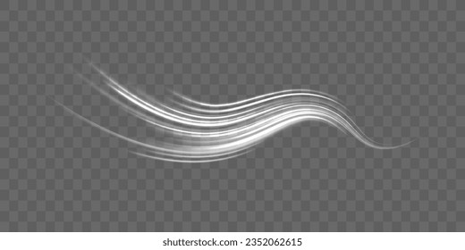 Light trail wave, fire path trace line and incandescence curve twirl. White shiny lines effect vector background. Bright galaxy. Light glowing effect. Bright spiral. Glowing podium. Light white Twirl.