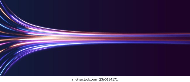 Light trail wave, fire path trace line, car lights, optic fiber and incandescence curve twirl. High speed road in night time abstraction. Sport car is made of polygons, lines and connected dots.	